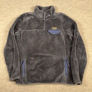LL Bean Hi-Pile Fleece Pullover 1/4 Snap Jacket Womens Medium Gray Style 505112